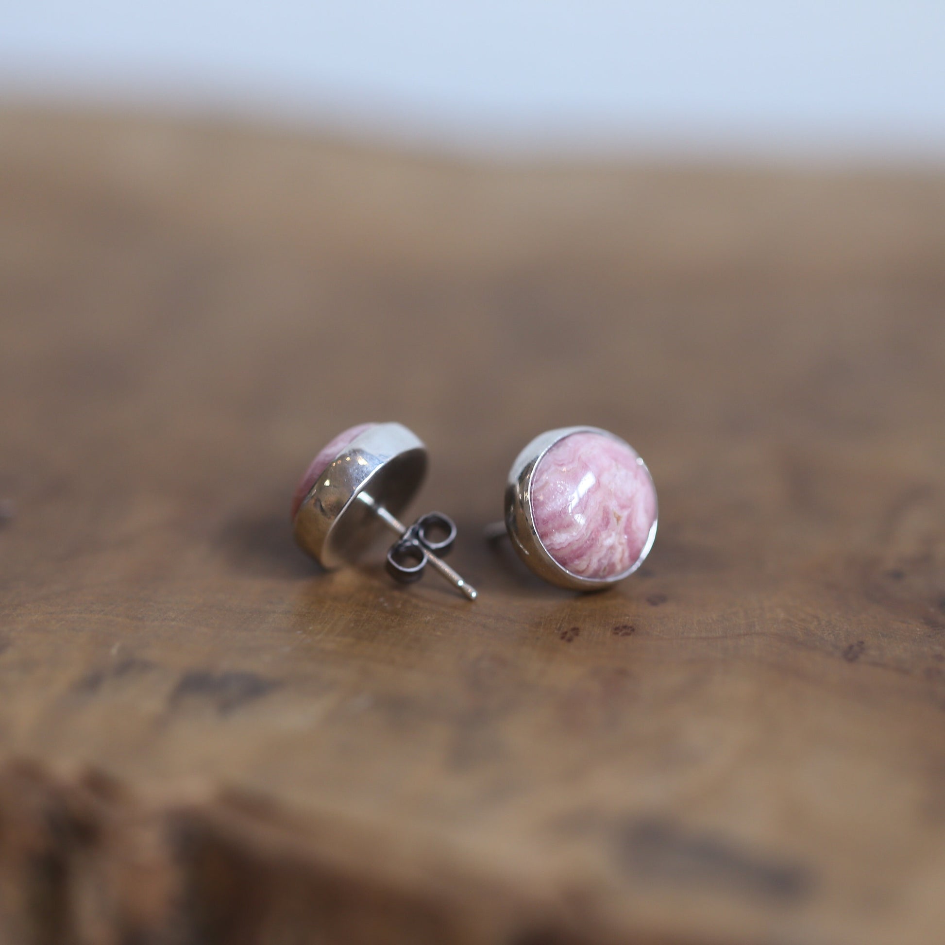 Big Rhodochrosite Sterling Silver Post Earrings – Pink Gemstone Jewelry - Choose Your Pair