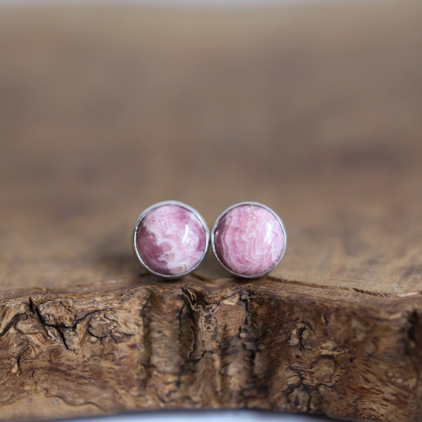 Big Rhodochrosite Sterling Silver Post Earrings – Pink Gemstone Jewelry - Choose Your Pair