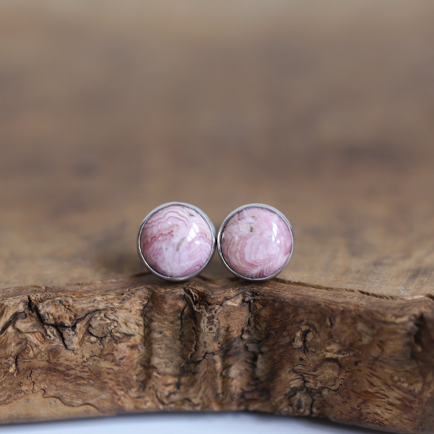 Big Rhodochrosite Sterling Silver Post Earrings – Pink Gemstone Jewelry - Choose Your Pair
