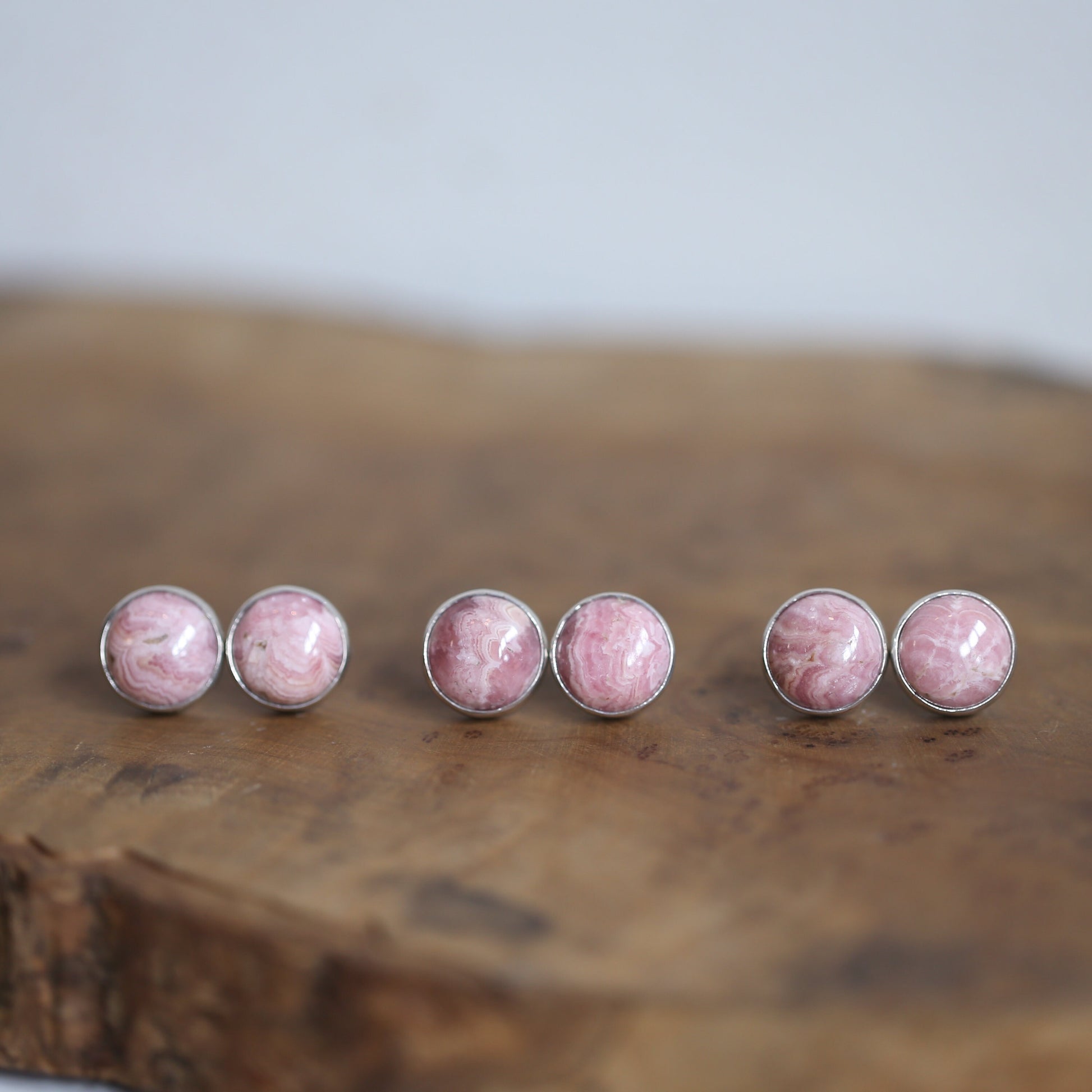 Big Rhodochrosite Sterling Silver Post Earrings – Pink Gemstone Jewelry - Choose Your Pair
