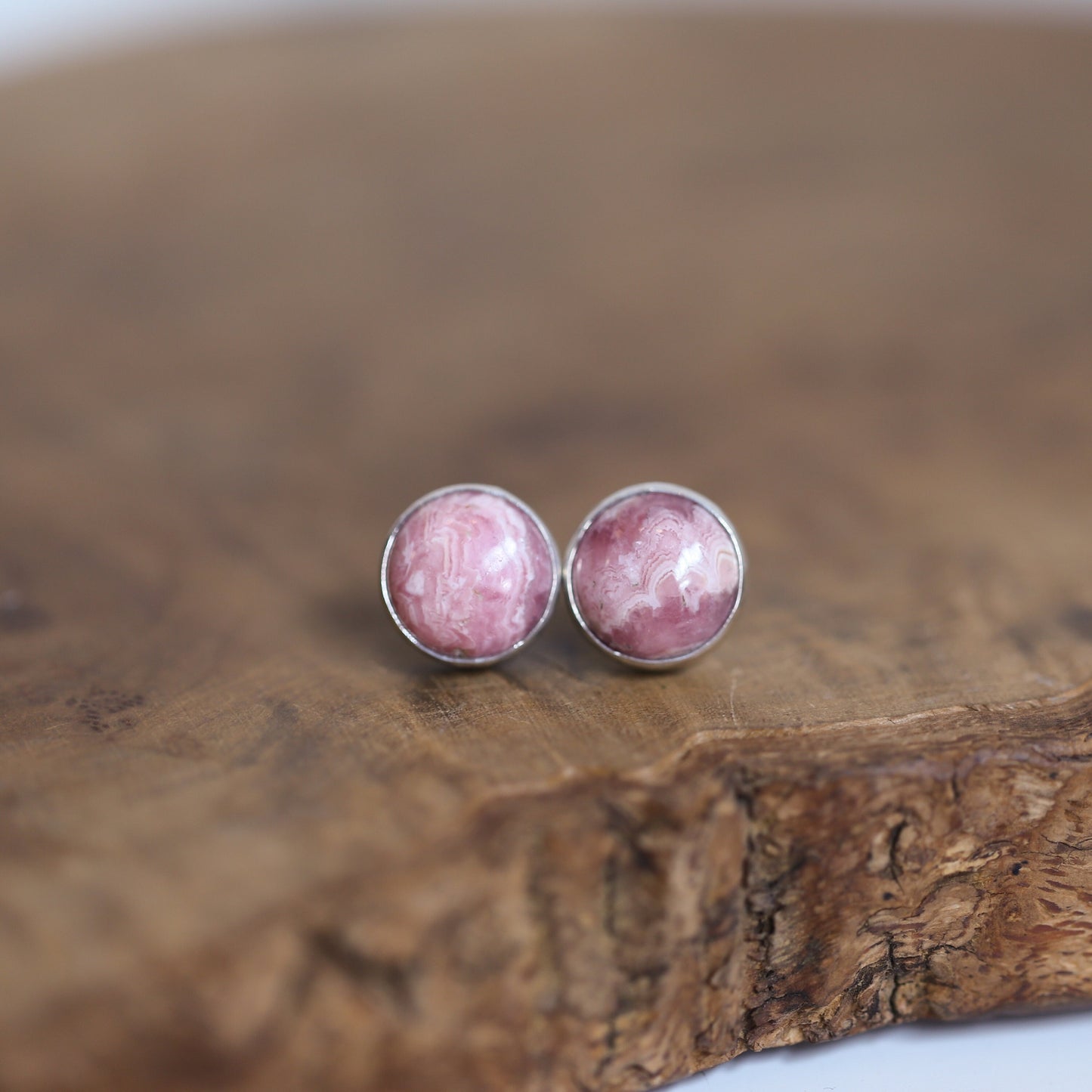 Big Rhodochrosite Sterling Silver Post Earrings – Pink Gemstone Jewelry - Choose Your Pair