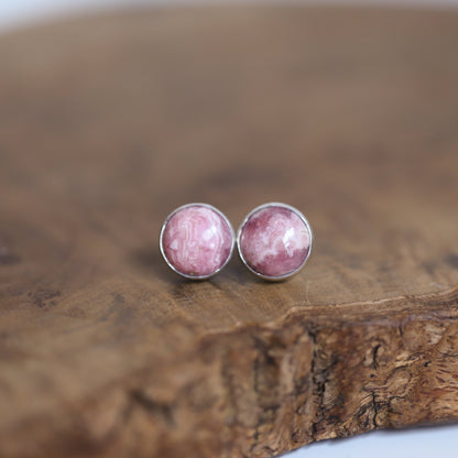 Big Rhodochrosite Sterling Silver Post Earrings – Pink Gemstone Jewelry - Choose Your Pair