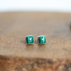 Malachite Square Posts - Malachite Earrings - .925 Sterling Silver - Silversmith - Malachite Studs