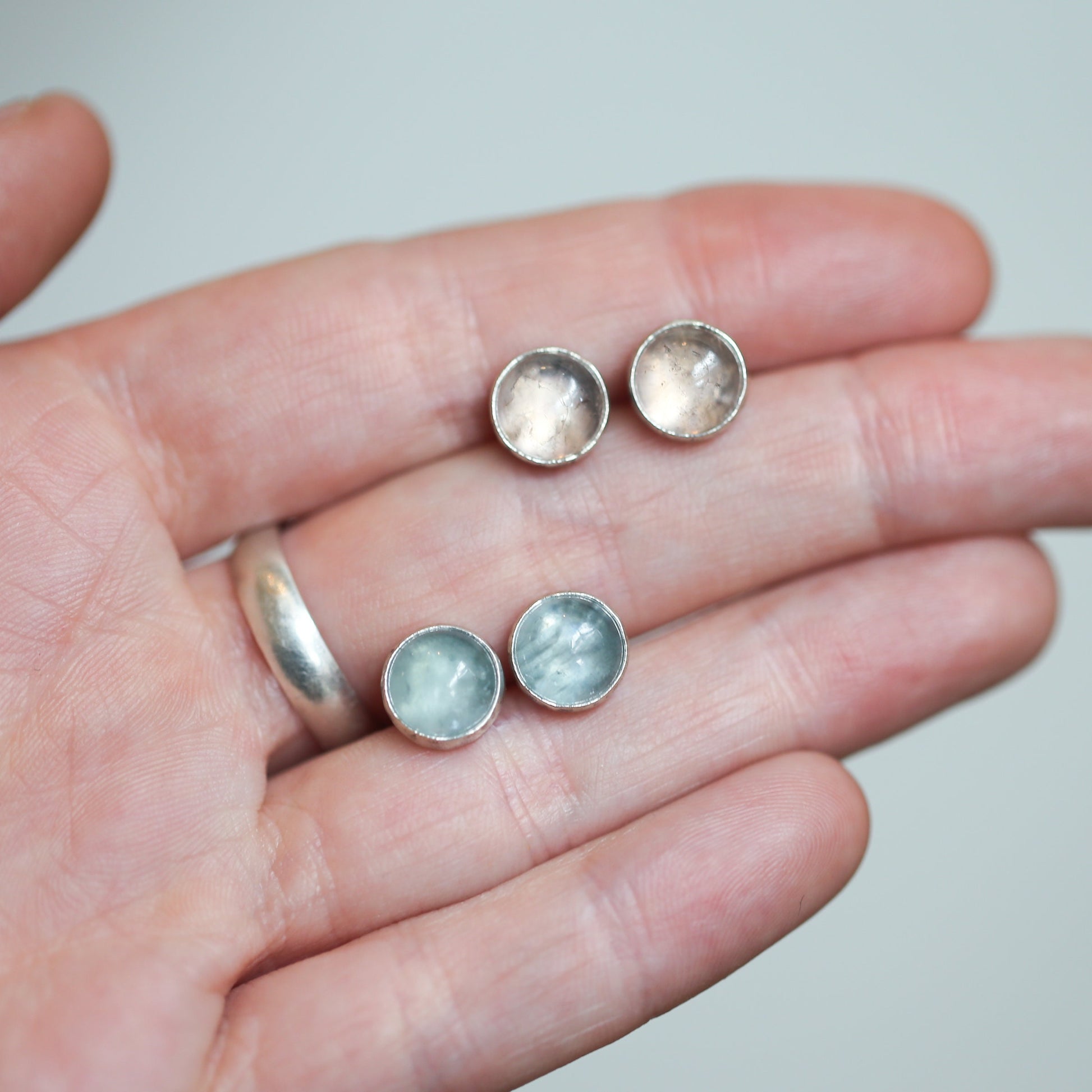 Pink or Blue Morganite Post Earrings - Choose Your Stone - Sterling Silver
