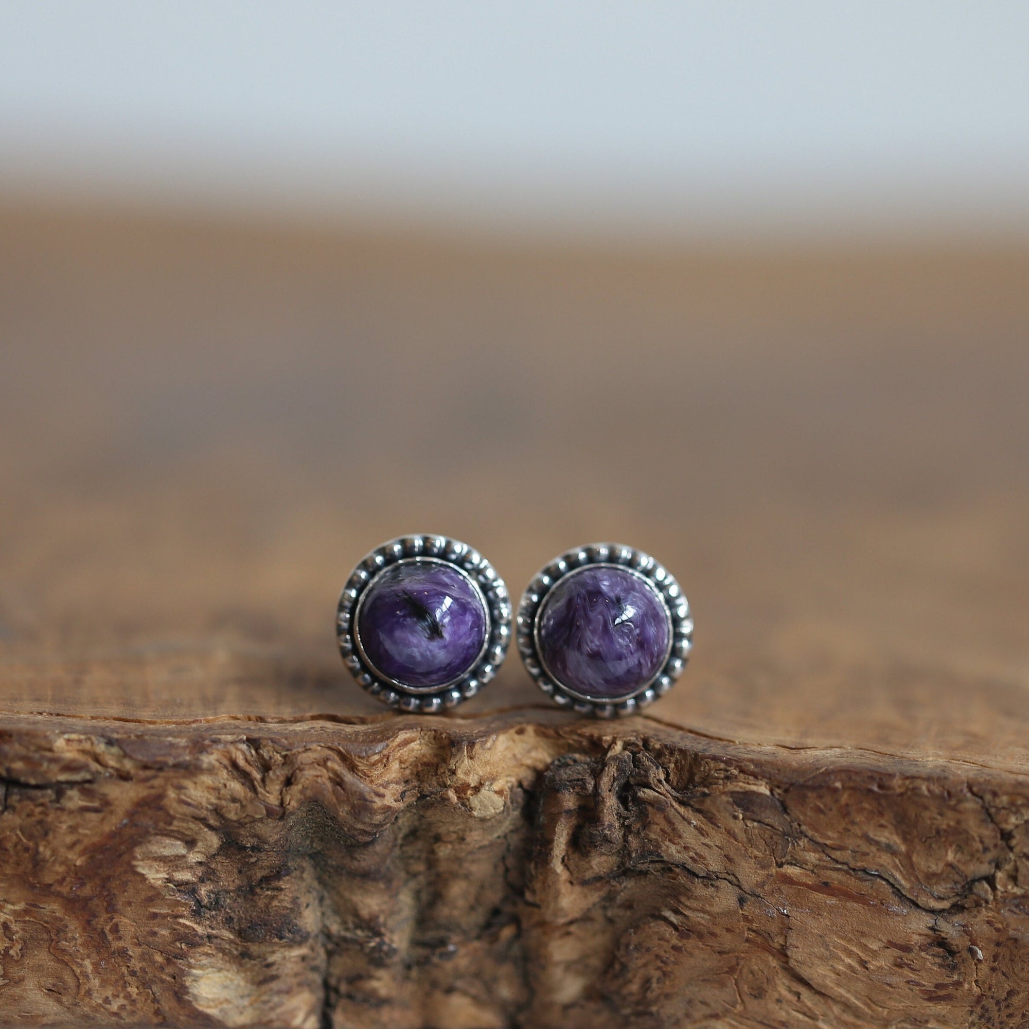 8mm Post Earrings - Choose Your Stone - Amazonite - Charoite - Pink Opal - Black Onyx - Spiny Oyster - Sterling Silver