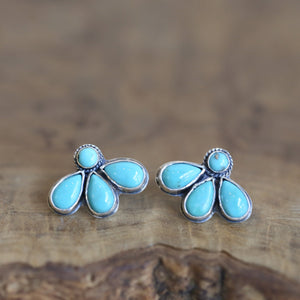 Turquoise Lotus Posts - Multi-Stone Turquoise Fan Earrings - 8 Stone Turquoise Studs - Sterling Silver