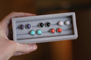 8mm Post Earrings - Choose Your Stone - Amazonite - Charoite - Pink Opal - Black Onyx - Spiny Oyster - Sterling Silver
