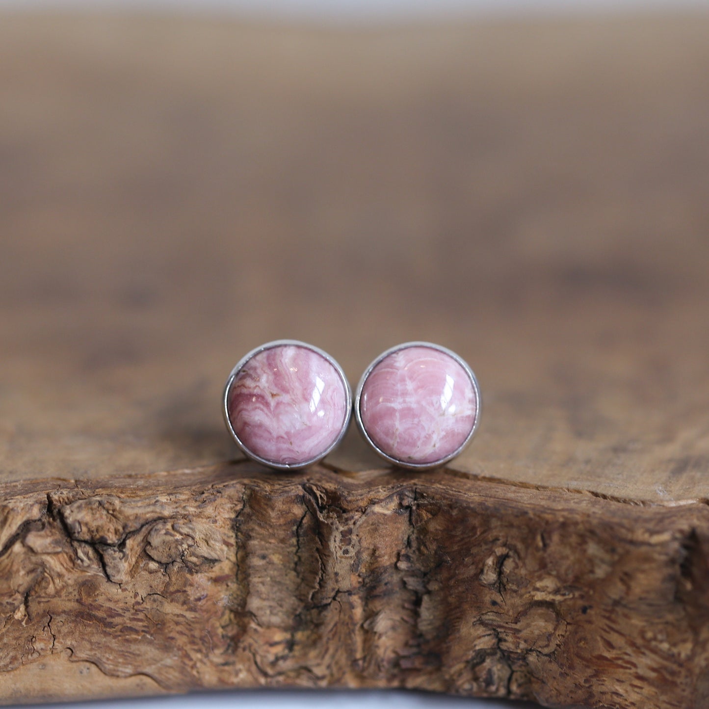 Big Rhodochrosite Sterling Silver Post Earrings – Pink Gemstone Jewelry - Choose Your Pair