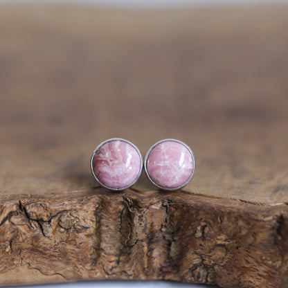 Big Rhodochrosite Sterling Silver Post Earrings – Pink Gemstone Jewelry - Choose Your Pair