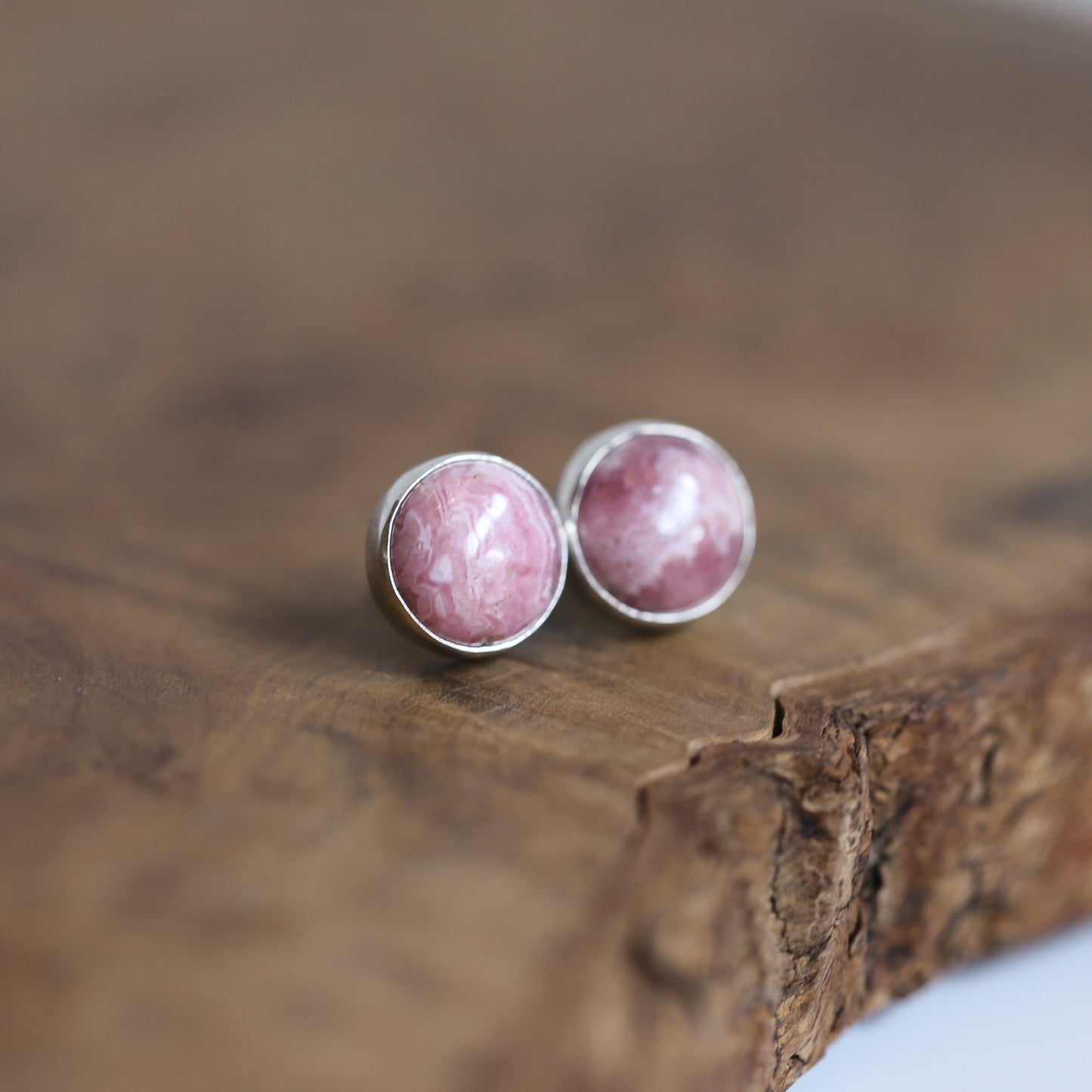 Big Rhodochrosite Sterling Silver Post Earrings – Pink Gemstone Jewelry - Choose Your Pair