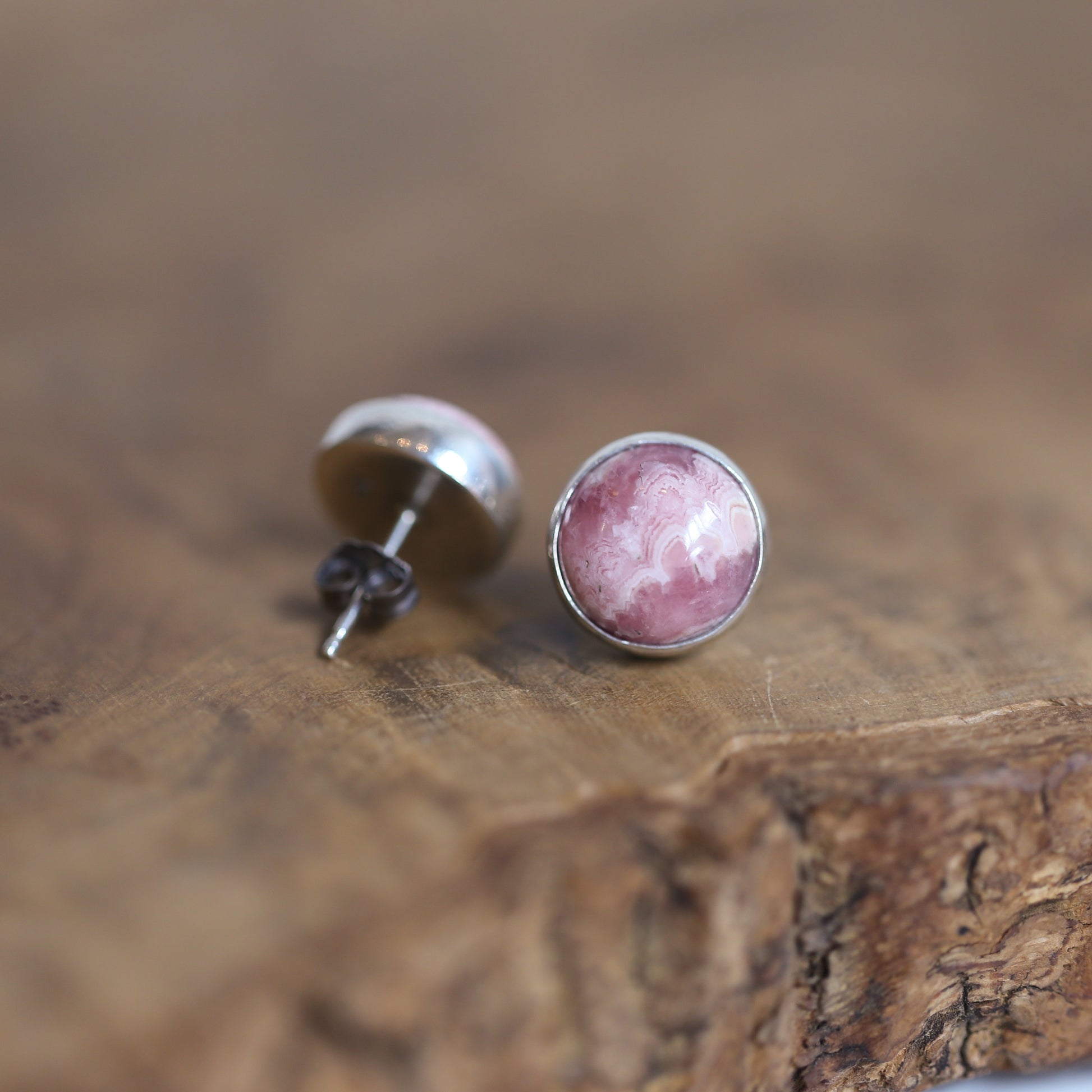 Big Rhodochrosite Sterling Silver Post Earrings – Pink Gemstone Jewelry - Choose Your Pair