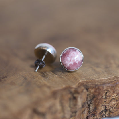 Big Rhodochrosite Sterling Silver Post Earrings – Pink Gemstone Jewelry - Choose Your Pair