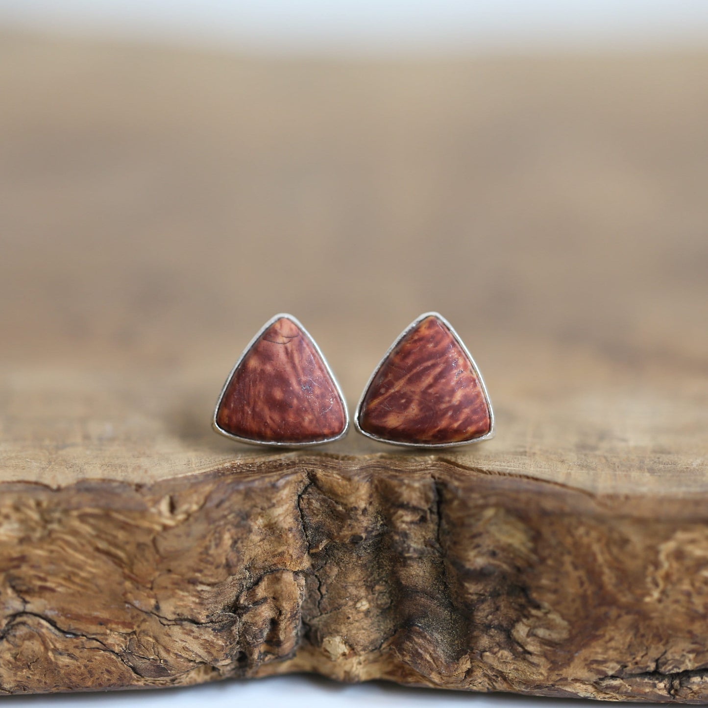 Red Creek Jasper Triangle Posts - Choose your Pair - Sterling Silver