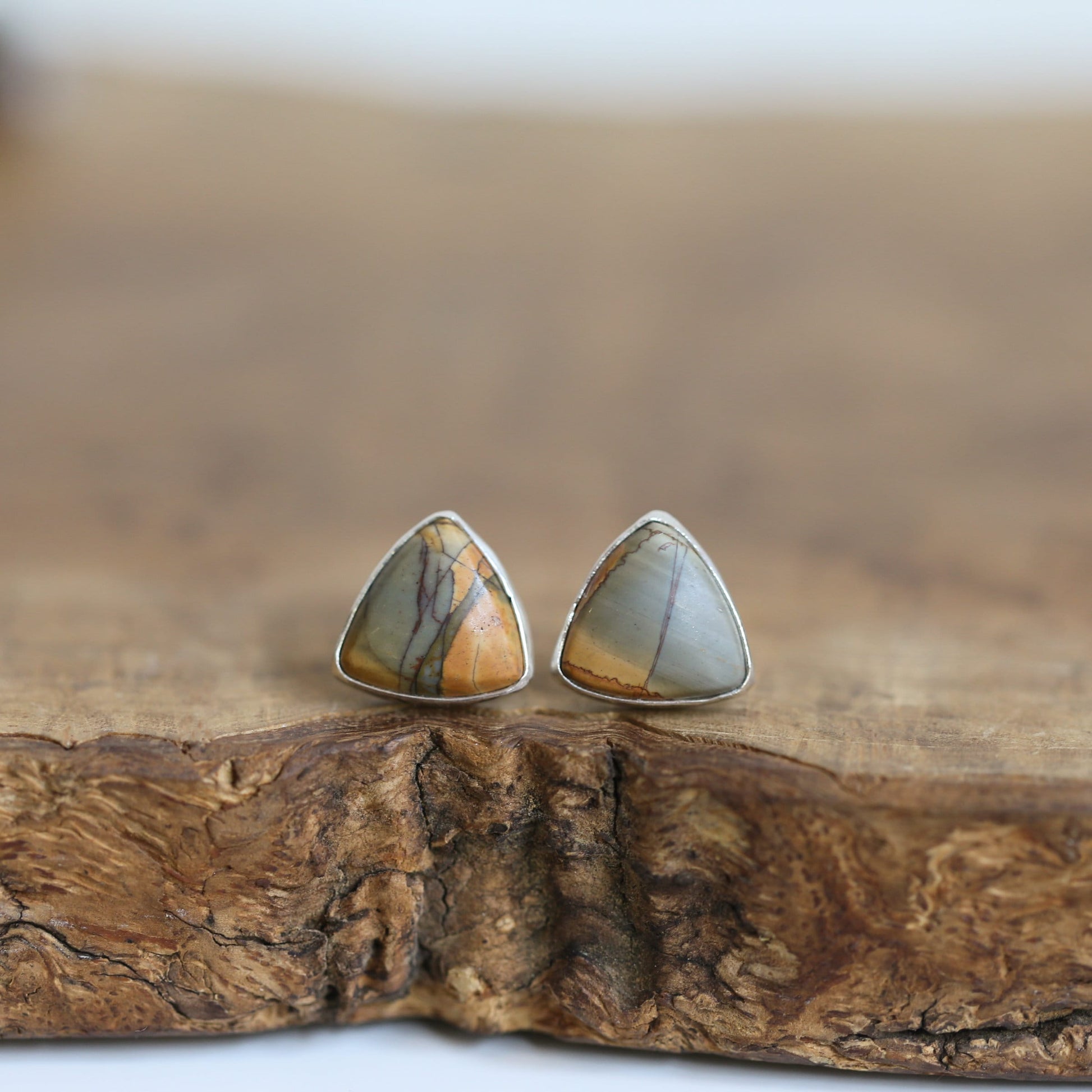 Red Creek Jasper Triangle Posts - Choose your Pair - Sterling Silver