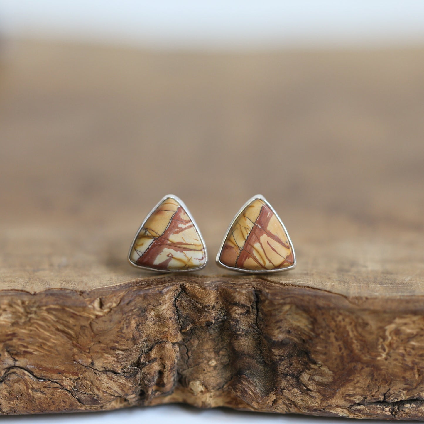Red Creek Jasper Triangle Posts - Choose your Pair - Sterling Silver