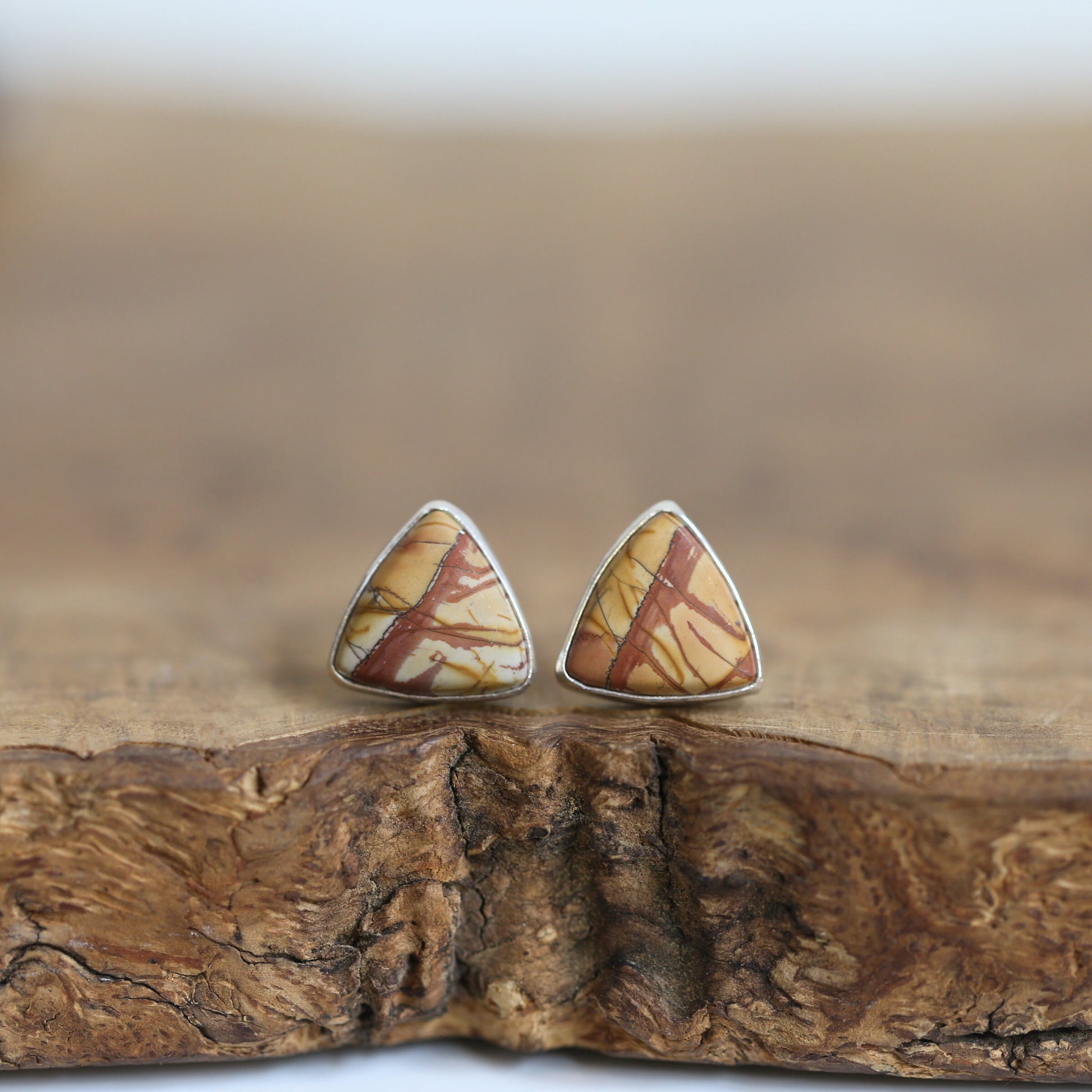 Red Creek Jasper Triangle Posts - Choose your Pair - Sterling Silver