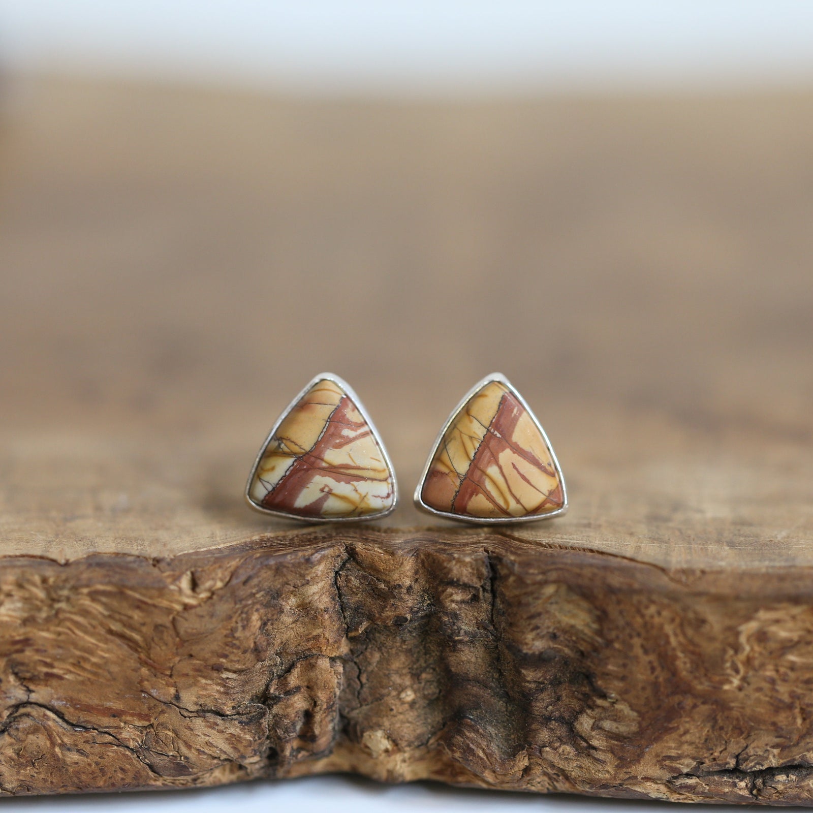 Red Creek Jasper Triangle Posts - Choose your Pair - Ready to Ship - .925 Sterling Silver