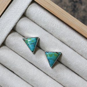 Blue Moon Turquoise Earrings - Triangle Turquoise Posts - Sterling Silver
