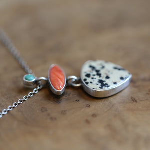 Dalmation Jasper Spiny Oyster Turquoise Pendant - 3 Stone Pendant - Includes Chain