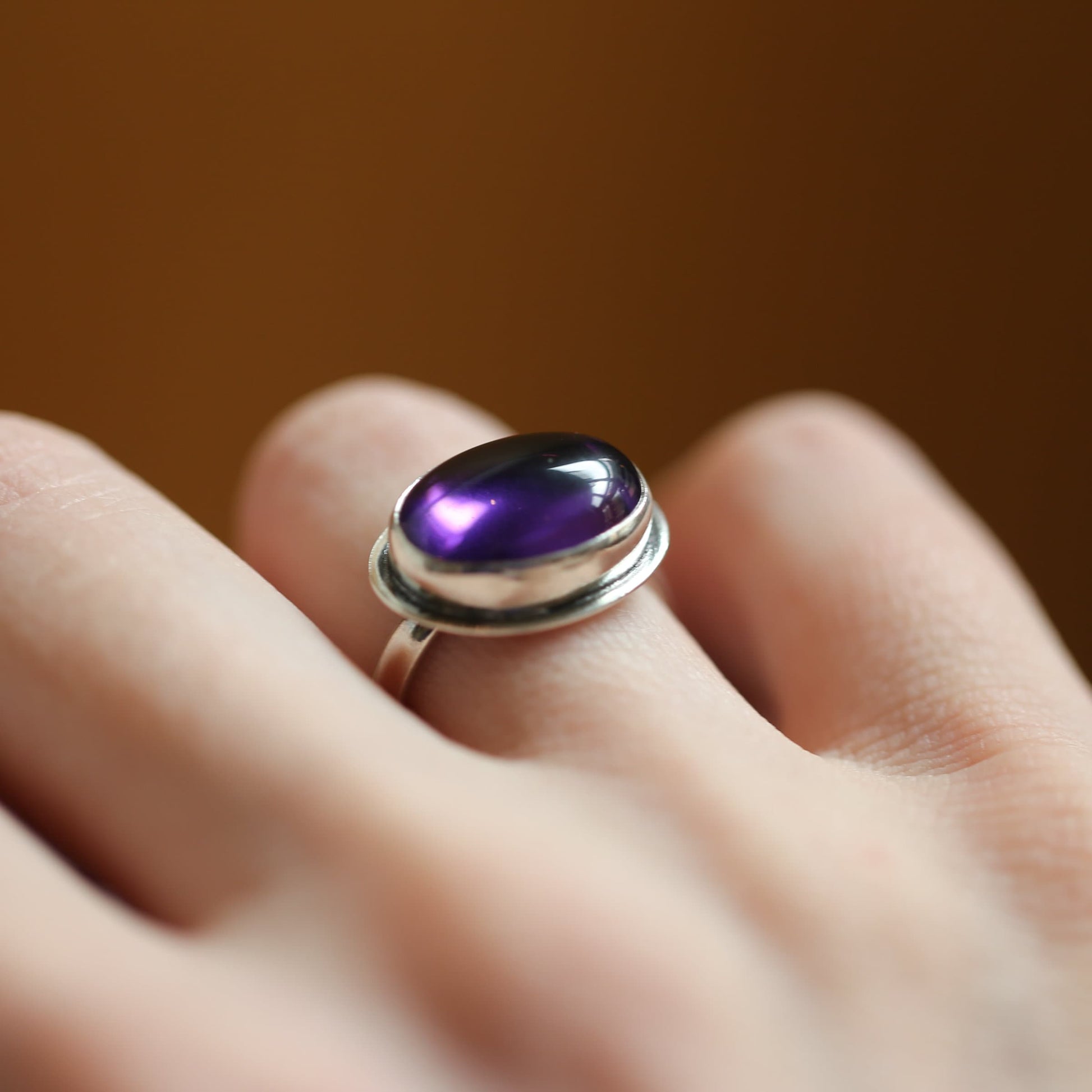 AAA Amethyst Sterling Silver Ring - East West Oval Design
