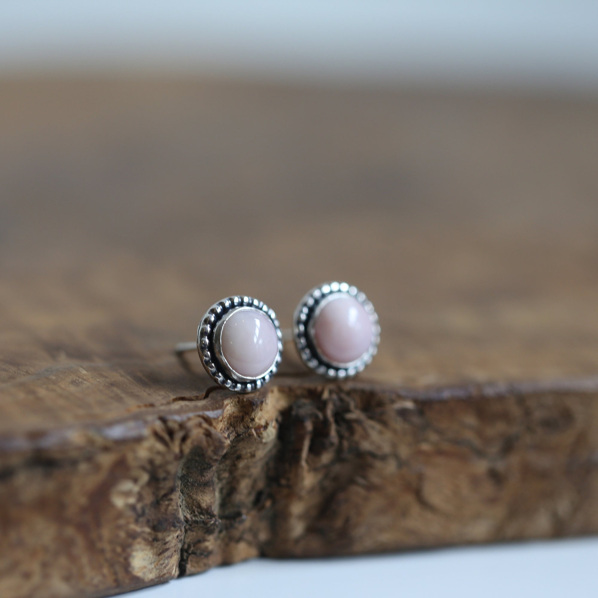 8mm Post Earrings - Choose Your Stone - Amazonite - Charoite - Pink Opal - Black Onyx - Spiny Oyster - Sterling Silver