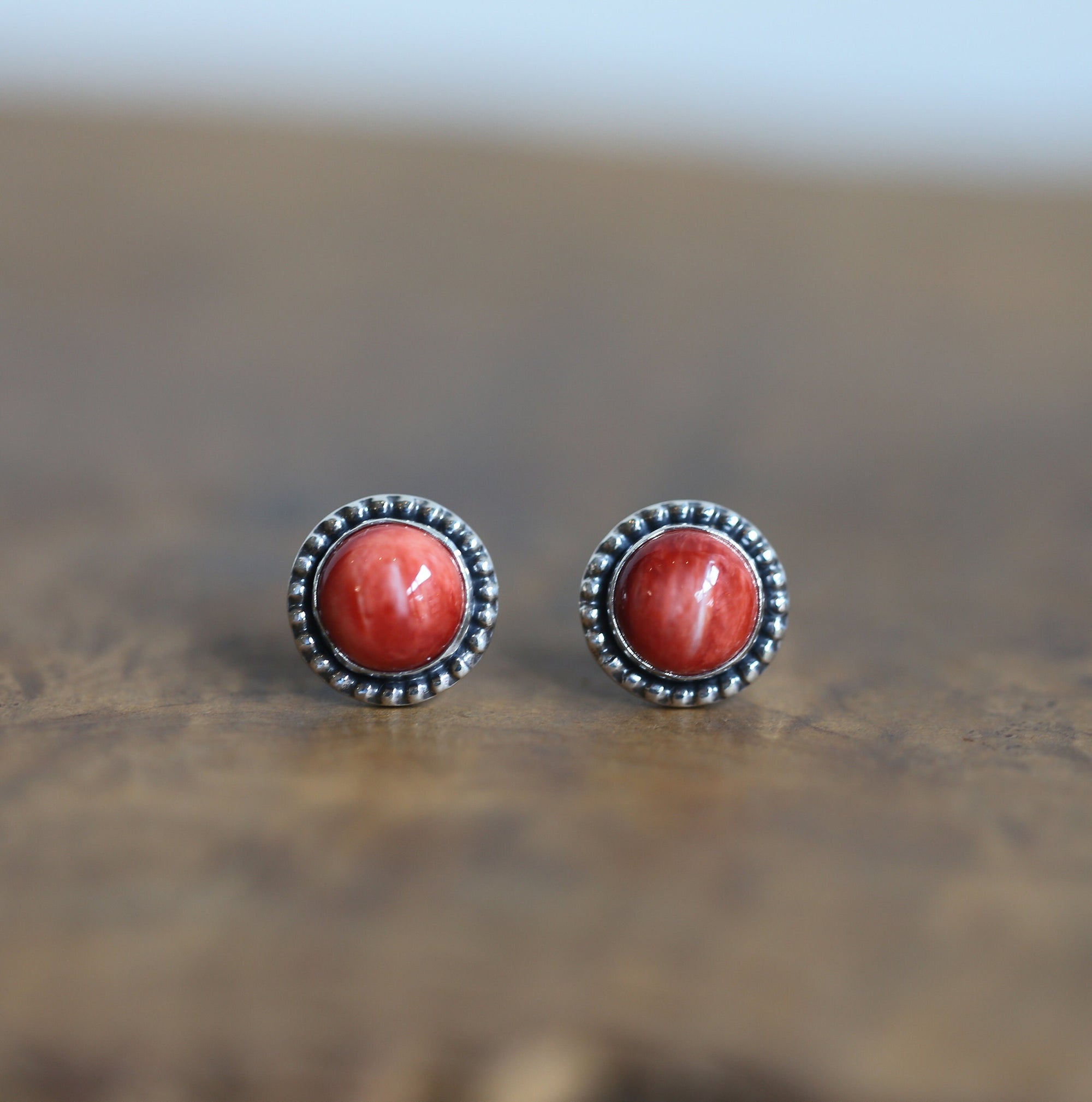 8mm Post Earrings - Choose Your Stone - Amazonite - Charoite - Pink Opal - Black Onyx - Spiny Oyster - Sterling Silver