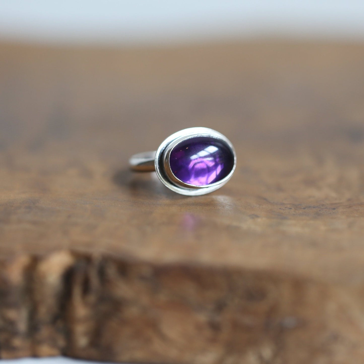 AAA Amethyst Sterling Silver Ring - East West Oval Design