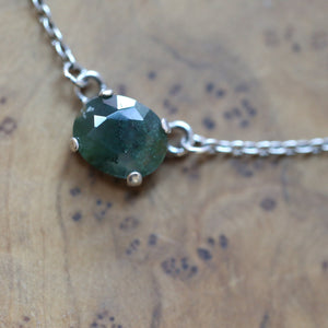 Ready to Ship - Rose Cut Moss Agate Pendant - .925 Sterling Silver - Moss Agate Prong Necklace