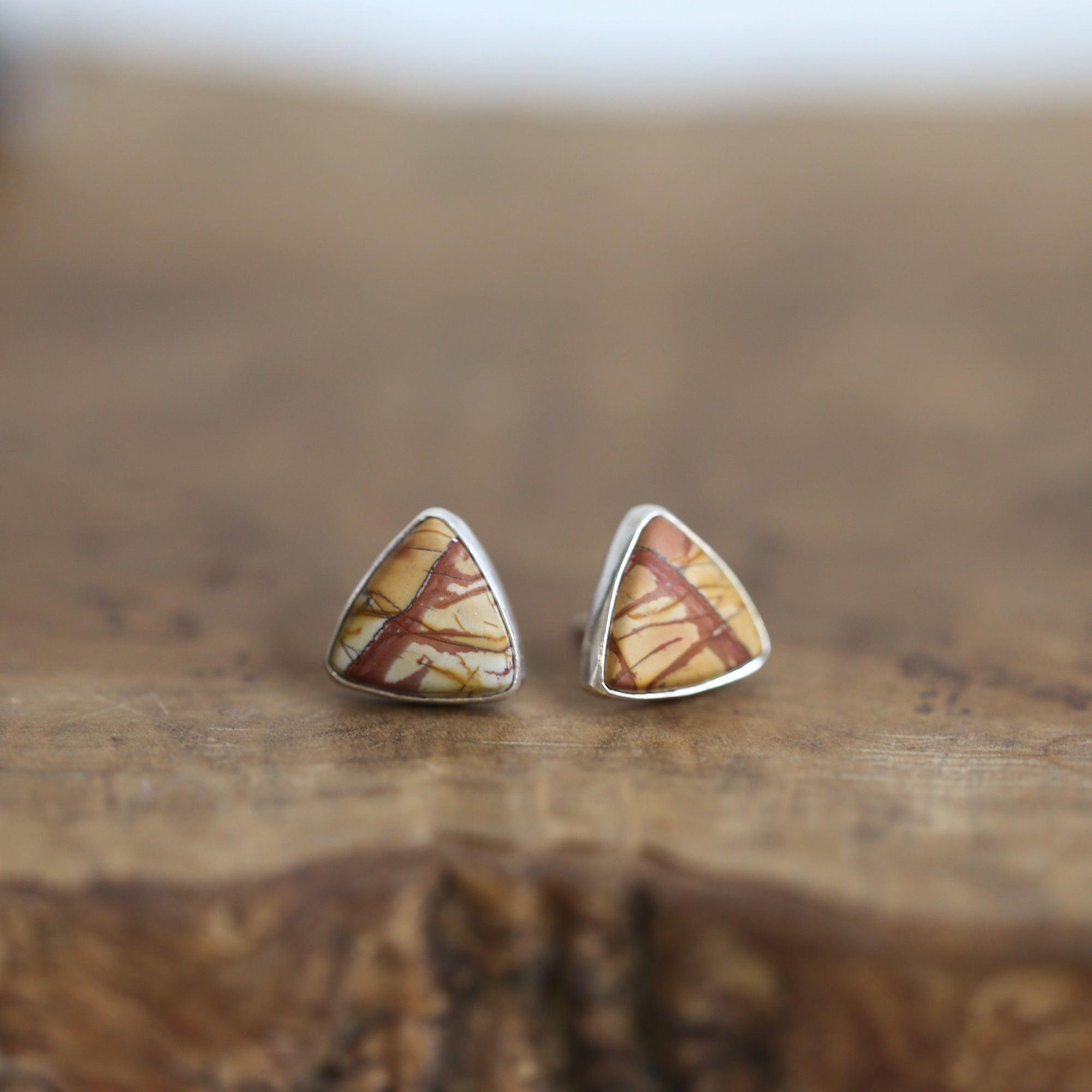 Red Creek Jasper Triangle Posts - Choose your Pair - Ready to Ship - .925 Sterling Silver