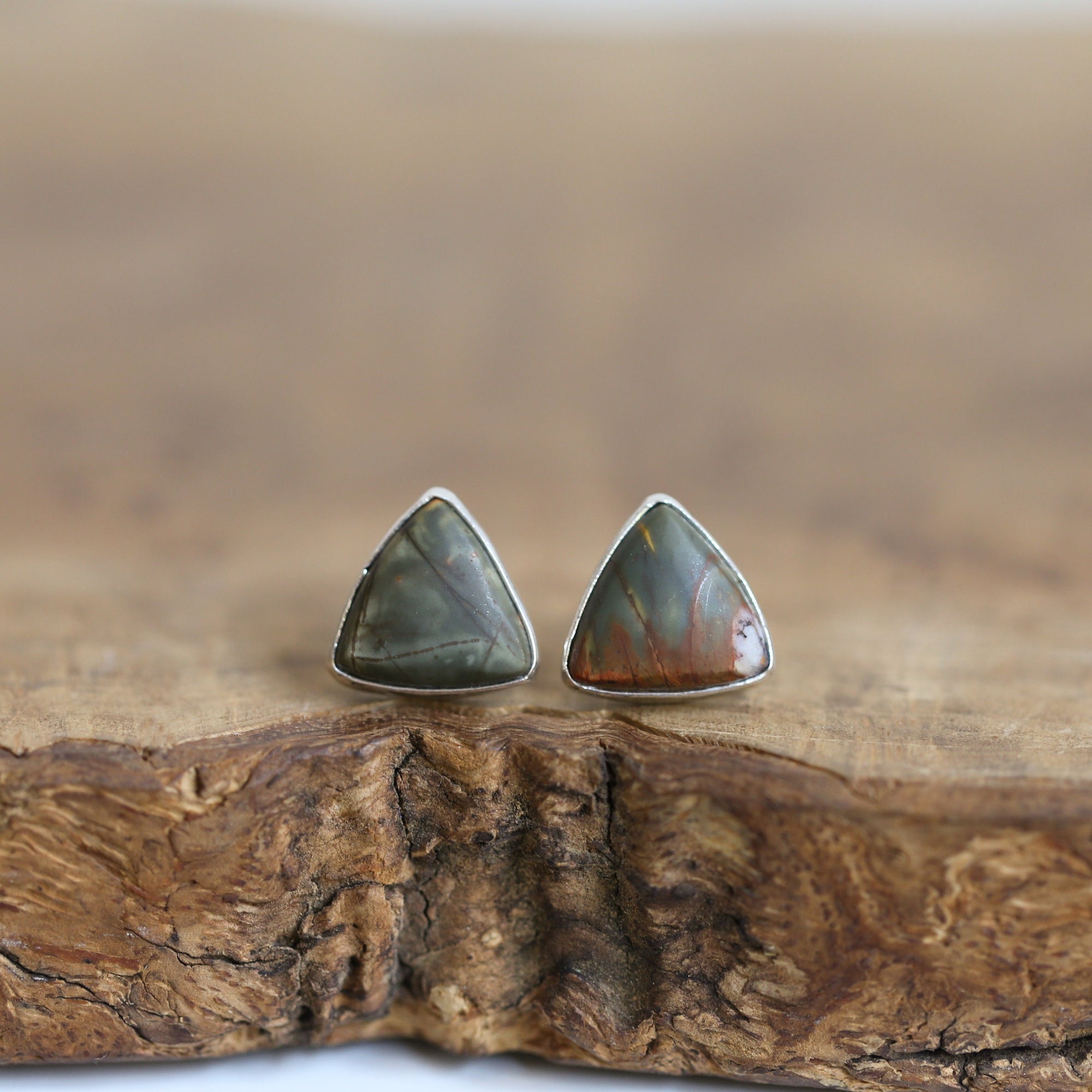 Red Creek Jasper Triangle Posts - Choose your Pair - Ready to Ship - .925 Sterling Silver