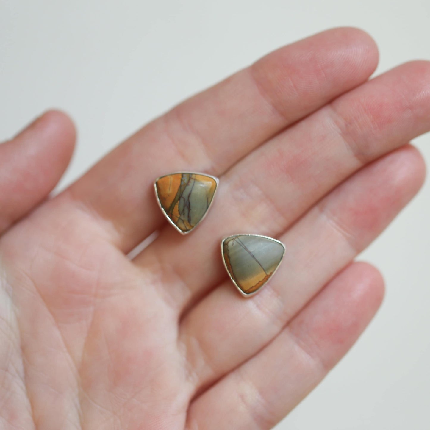 Red Creek Jasper Triangle Posts - Choose your Pair - Sterling Silver