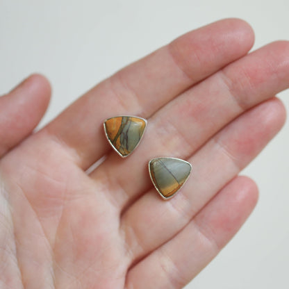 Red Creek Jasper Triangle Posts - Choose your Pair - Sterling Silver