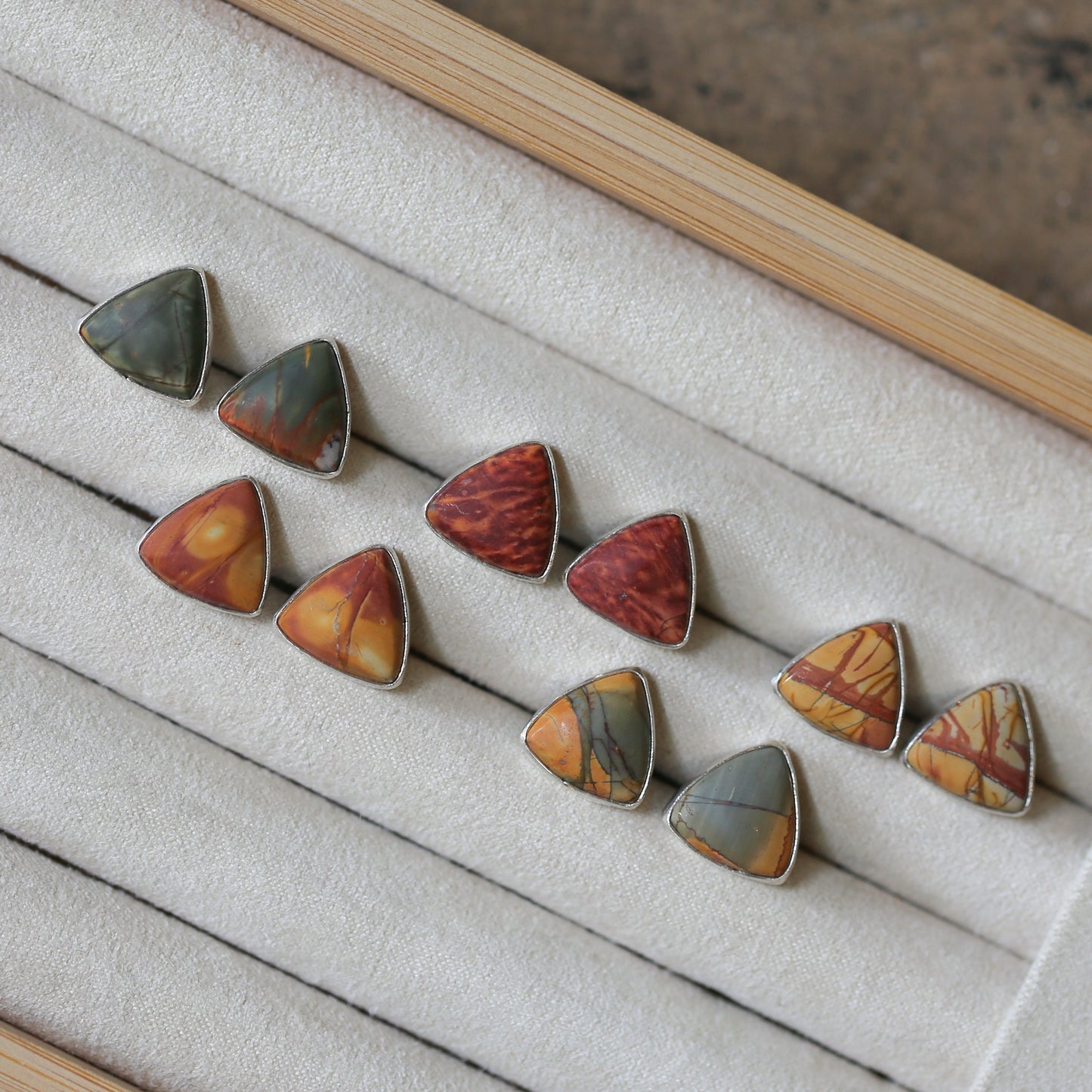 Red Creek Jasper Triangle Posts - Choose your Pair - Sterling Silver