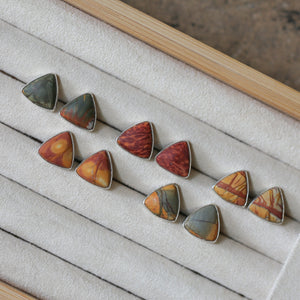 Red Creek Jasper Triangle Posts - Choose your Pair - Sterling Silver