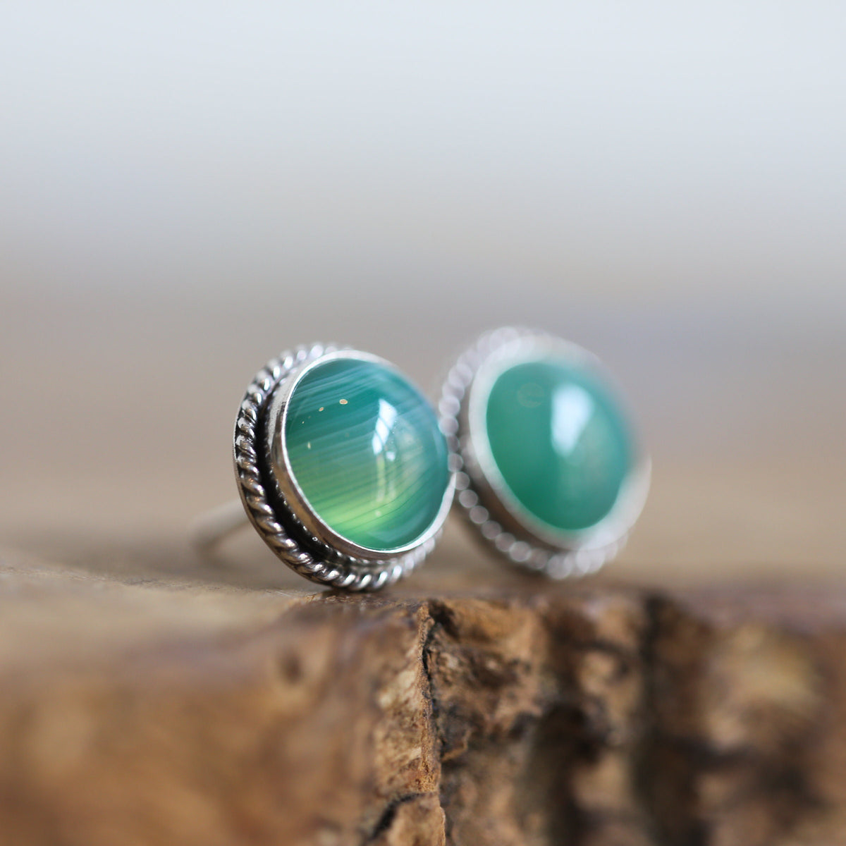 Green Banded Agate Post Earrings | Sterling Silver