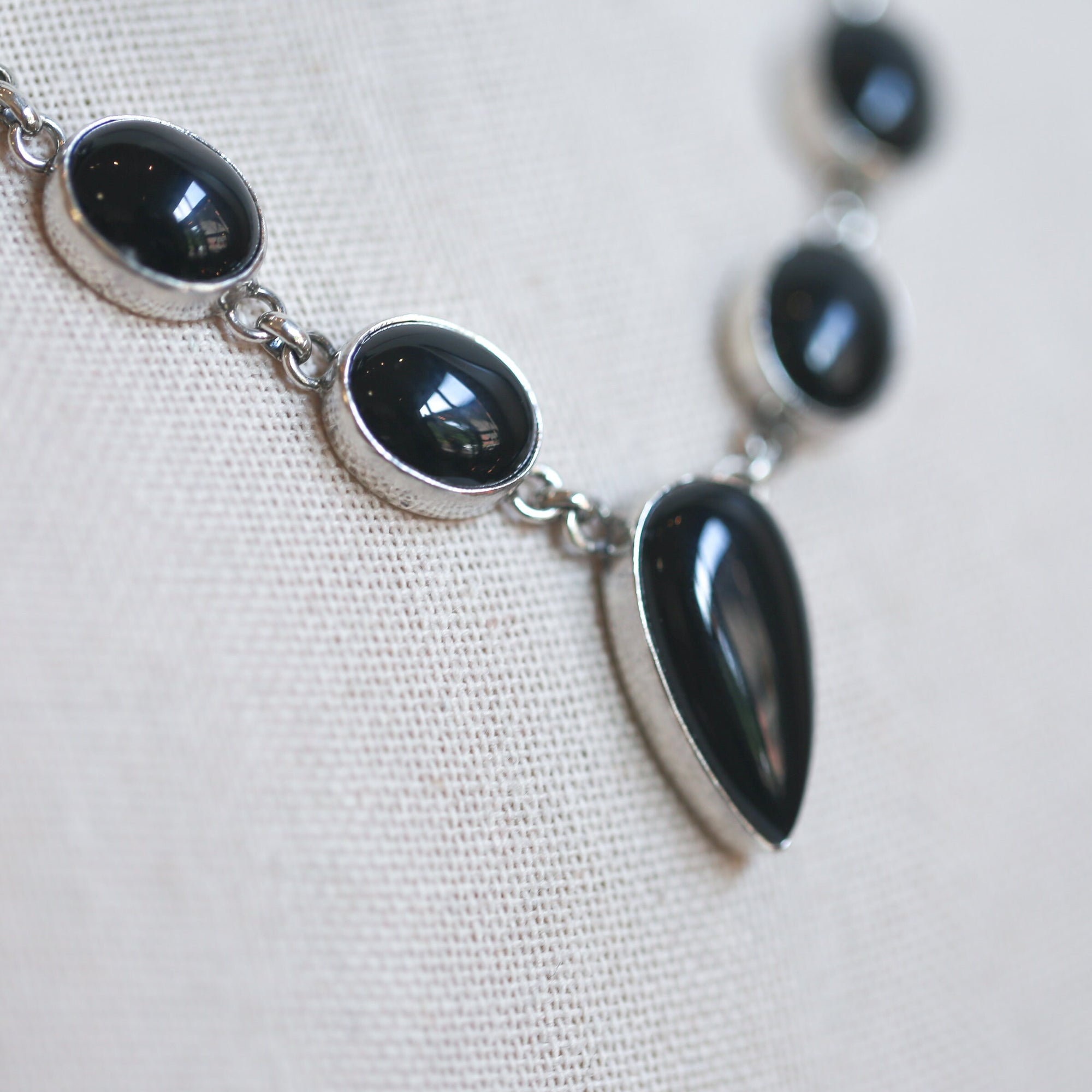 Black Onyx Necklace - Black Onyx Multistone Necklace - Silversmith - Onyx Pendant