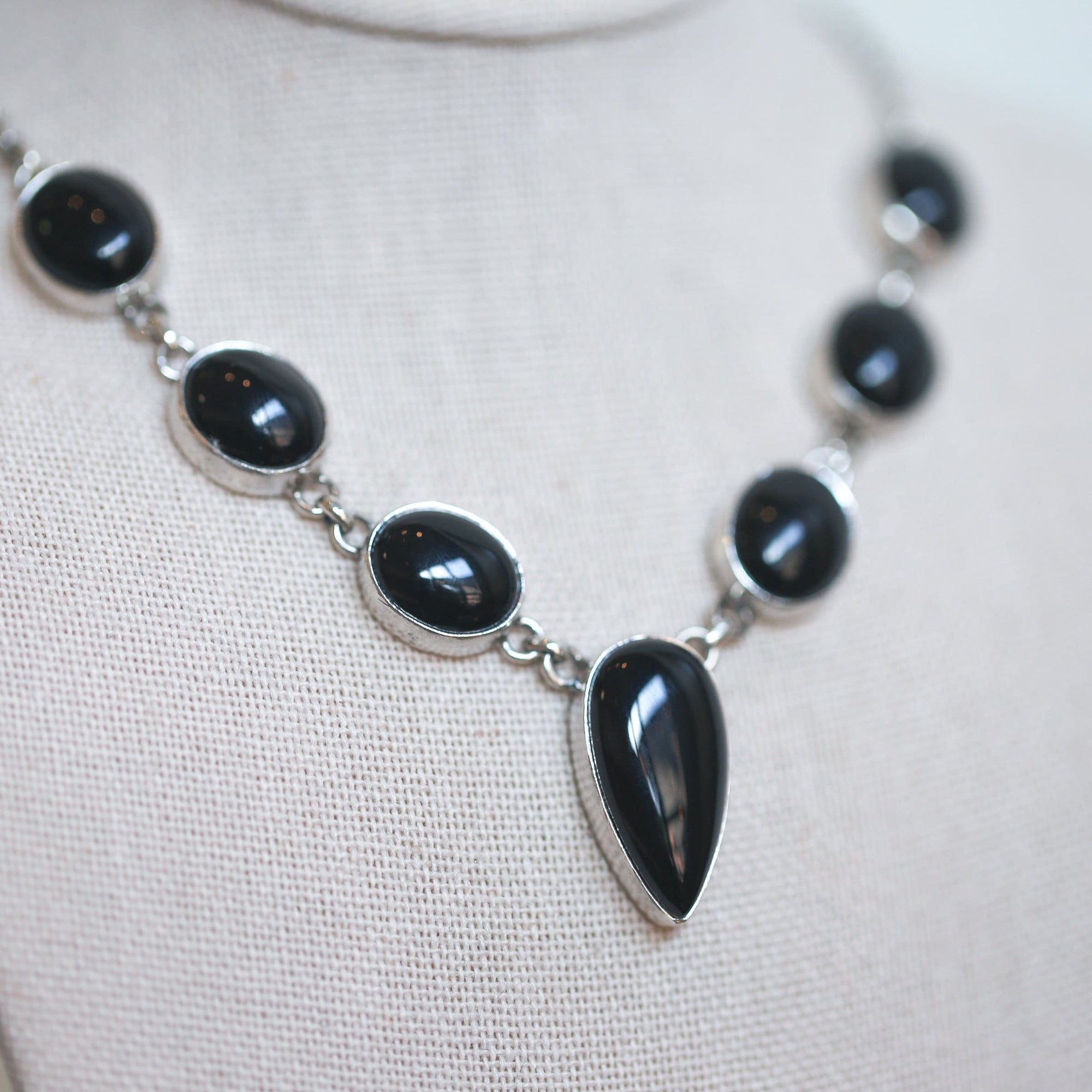 Black Onyx Necklace - Black Onyx Multistone Necklace - Silversmith - Onyx Pendant