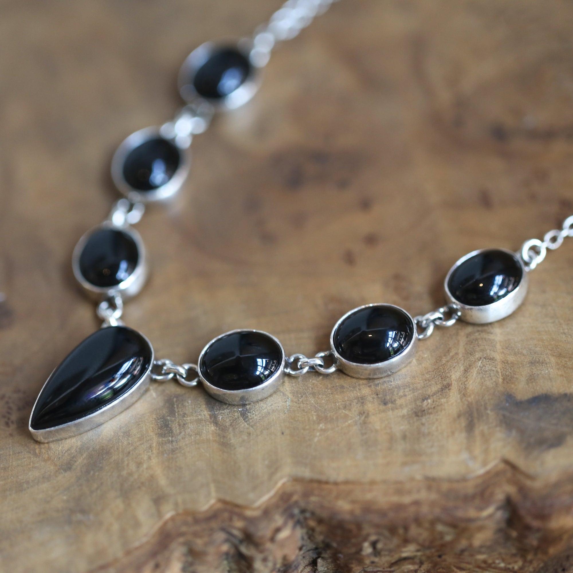 Black Onyx Necklace - Black Onyx Multistone Necklace - Silversmith - Onyx Pendant