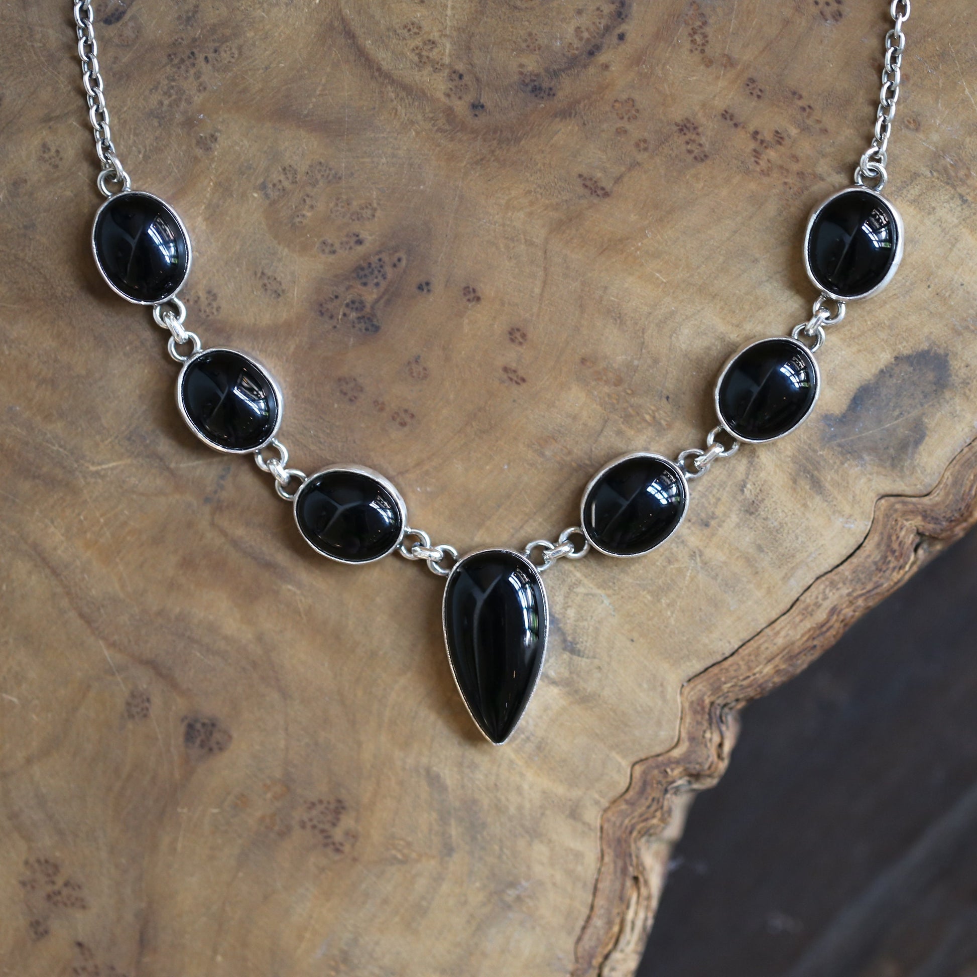 Black Onyx Necklace - Black Onyx Multistone Necklace - Silversmith - Onyx Pendant
