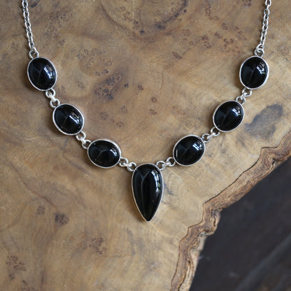 Black Onyx Necklace - Black Onyx Multistone Necklace - Silversmith - Onyx Pendant