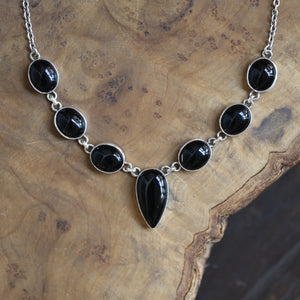 Black Onyx Necklace - Black Onyx Multistone Necklace - Silversmith - Onyx Pendant