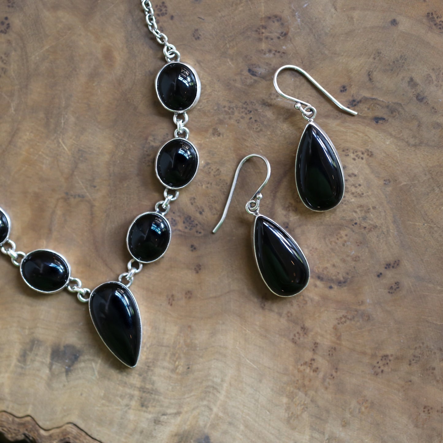 Black Agate Sterling Silver Drop Earrings – Pear Teardrop Jewelry