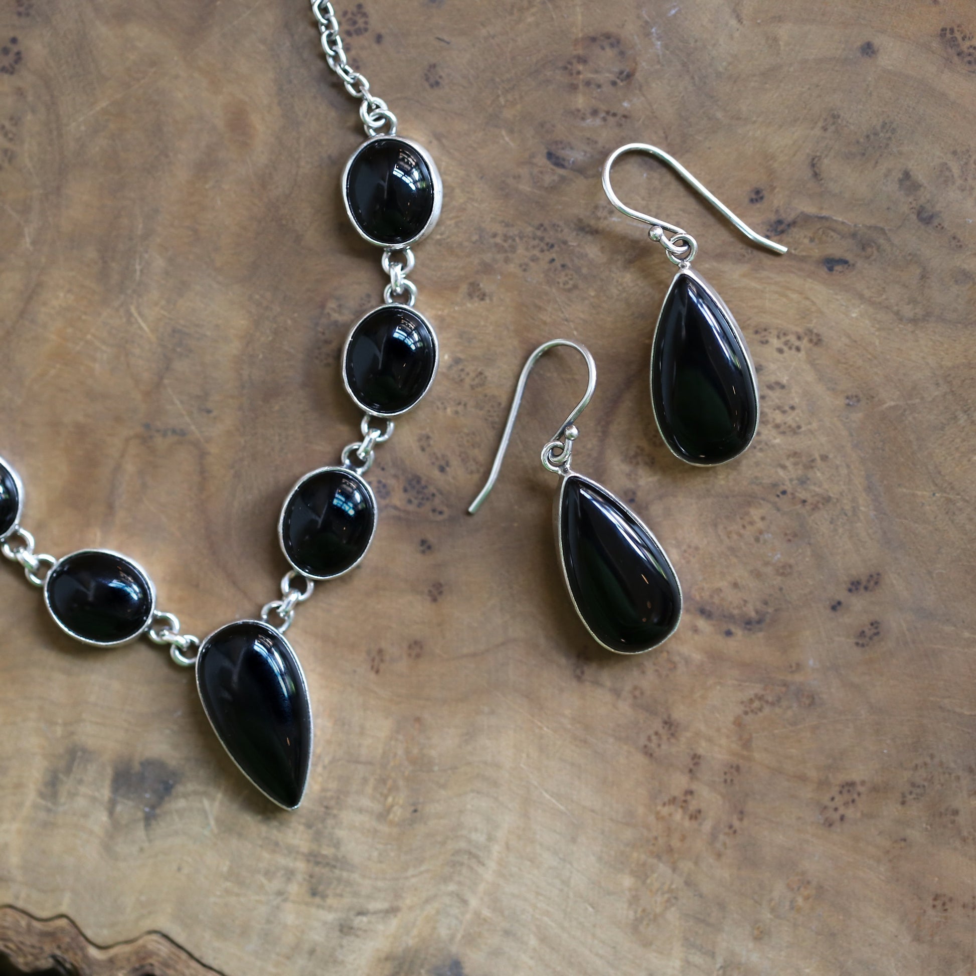 Black Agate Sterling Silver Drop Earrings – Pear Teardrop Jewelry