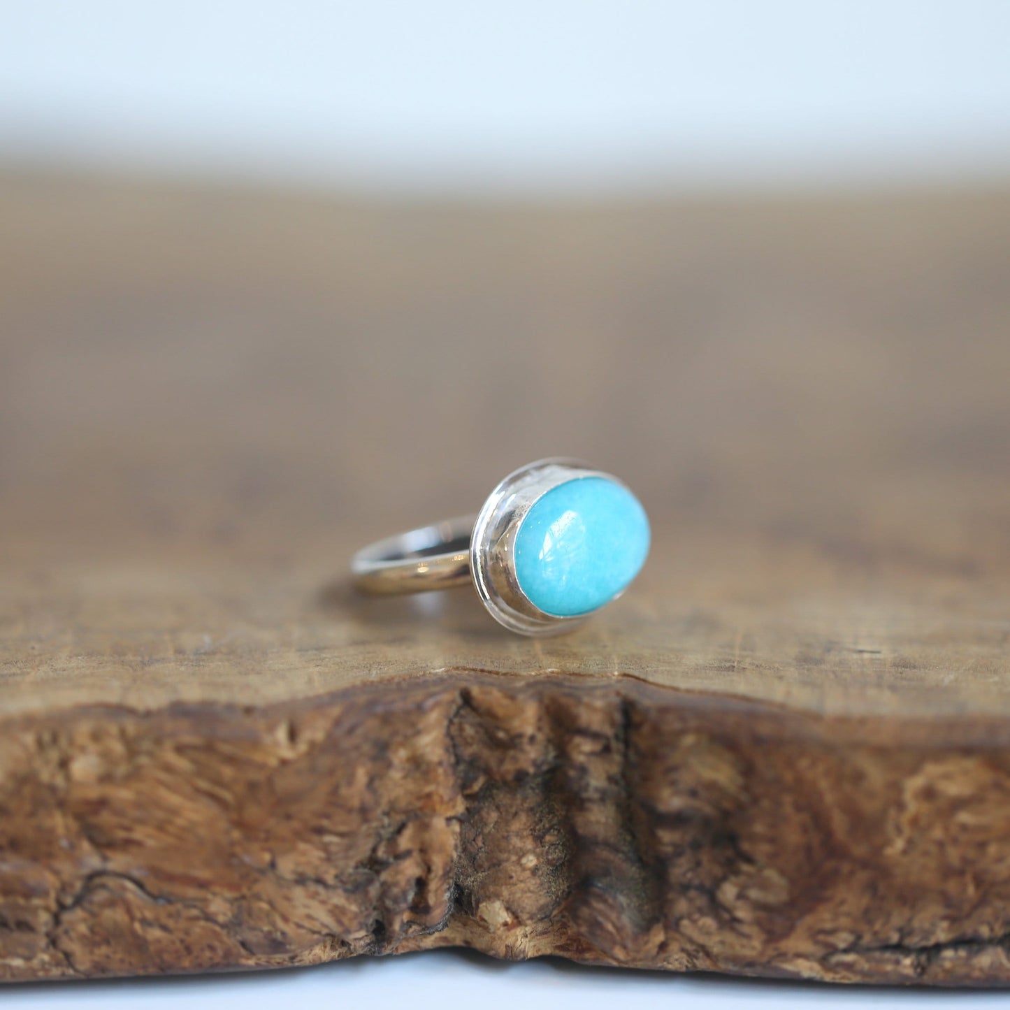 Sterling Silver Amazonite Ring – East West Oval, Silversmith Jewelry