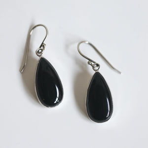 Black Agate Sterling Silver Drop Earrings – Pear Teardrop Jewelry