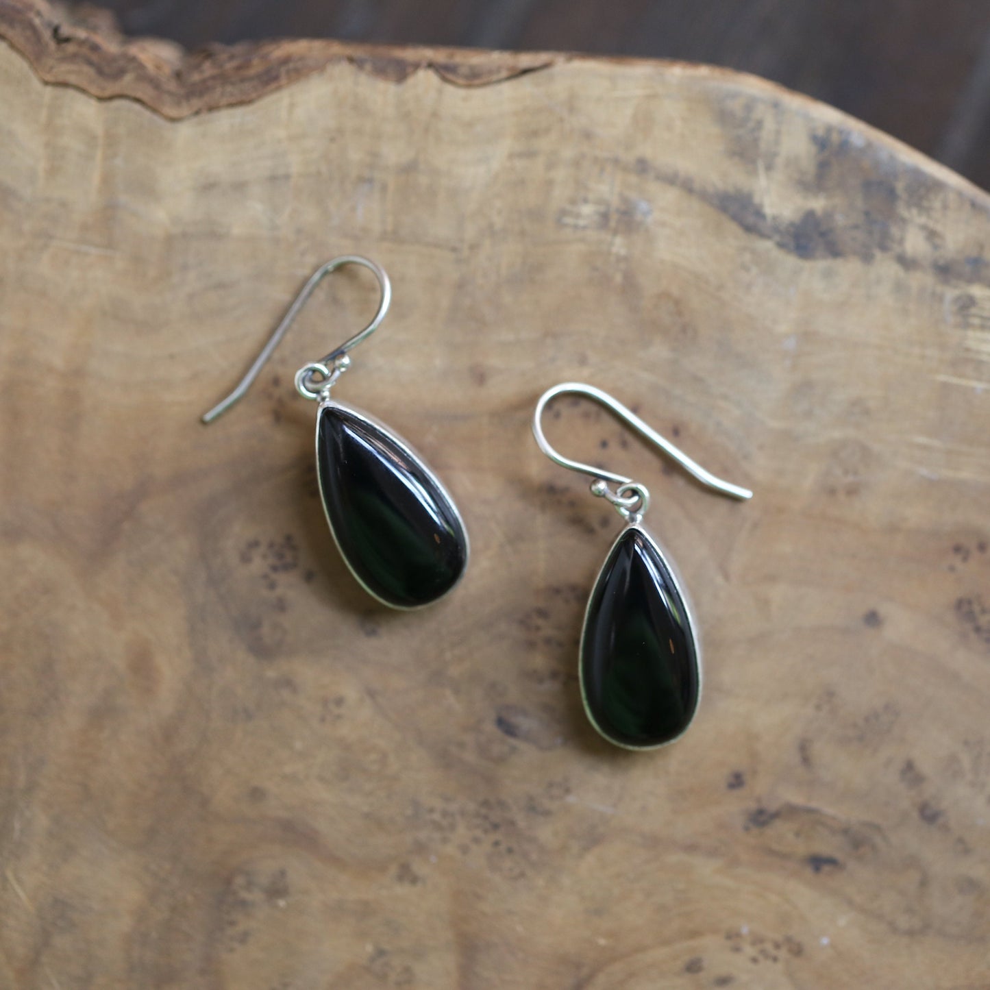 Black Agate Sterling Silver Drop Earrings – Pear Teardrop Jewelry