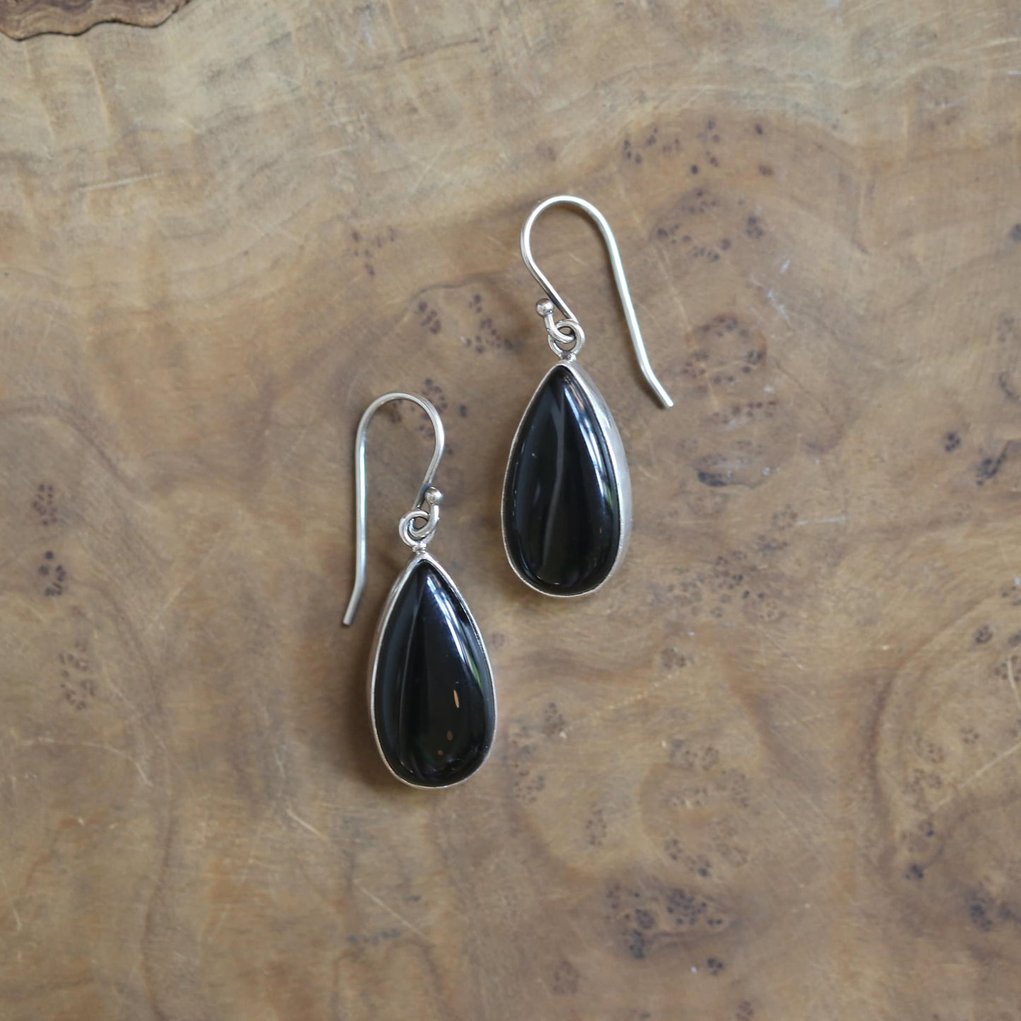 Black Agate Sterling Silver Drop Earrings – Pear Teardrop Jewelry