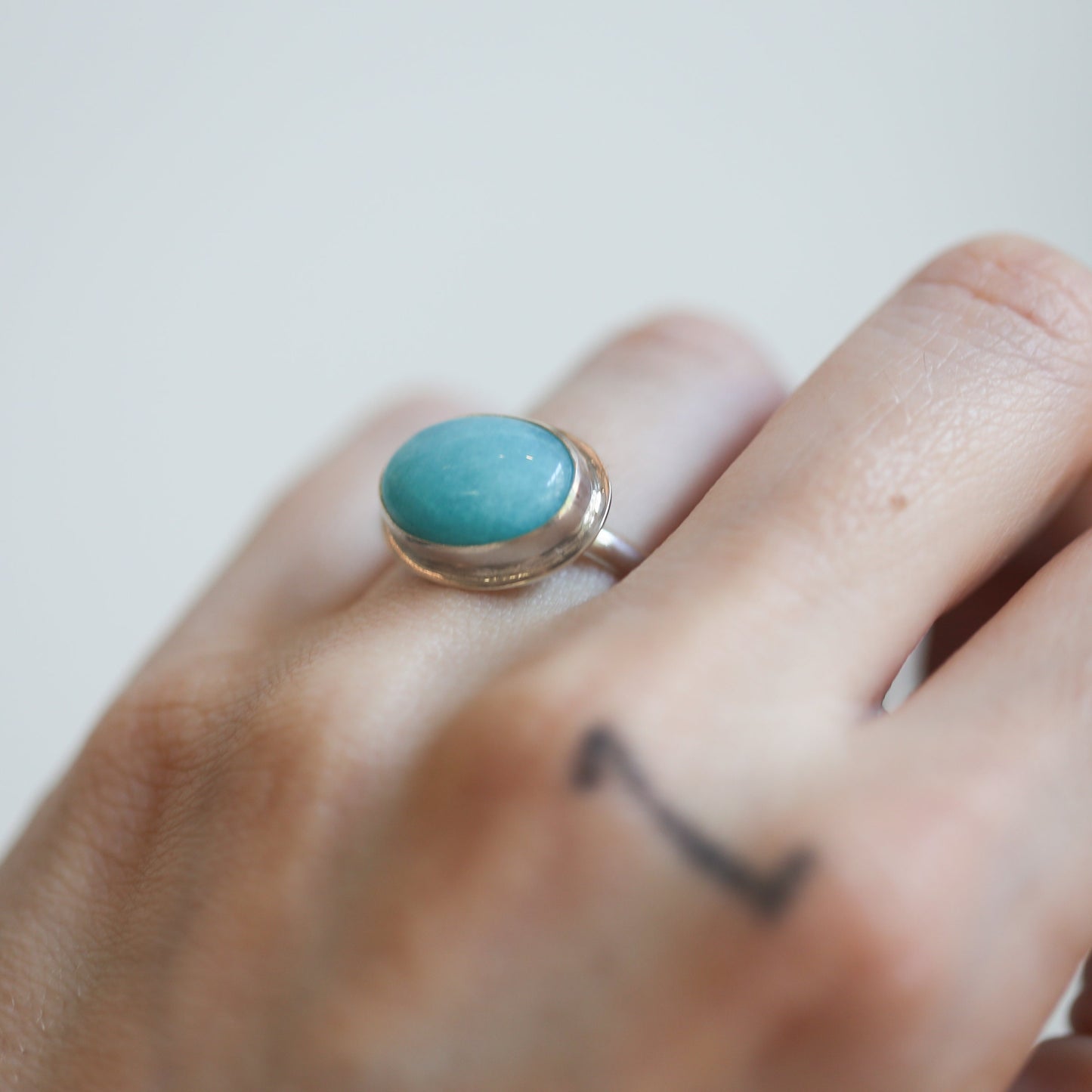 Sterling Silver Amazonite Ring – East West Oval, Silversmith Jewelry
