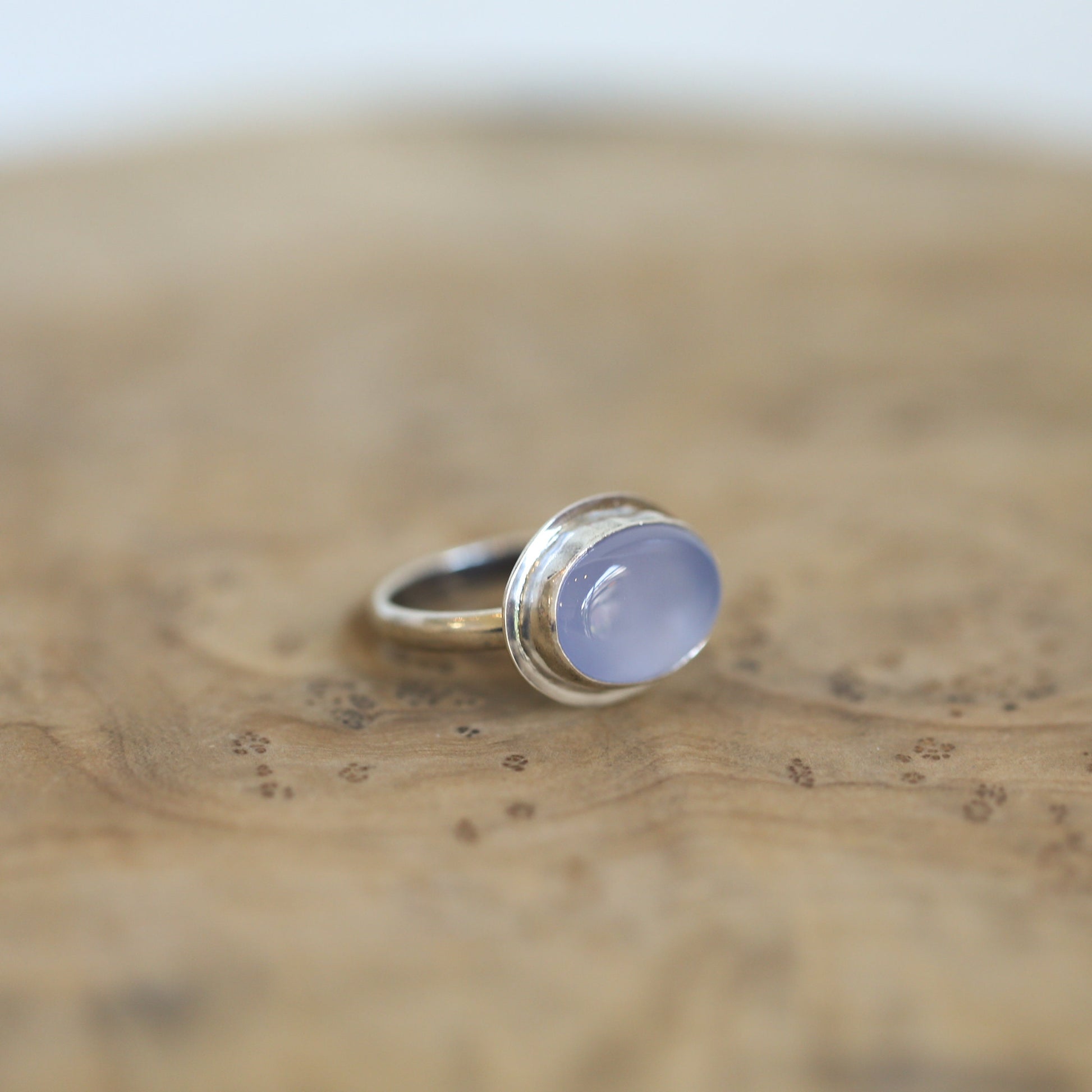 Blue Chalcedony Ring - Sterling Silver - East West Oval
