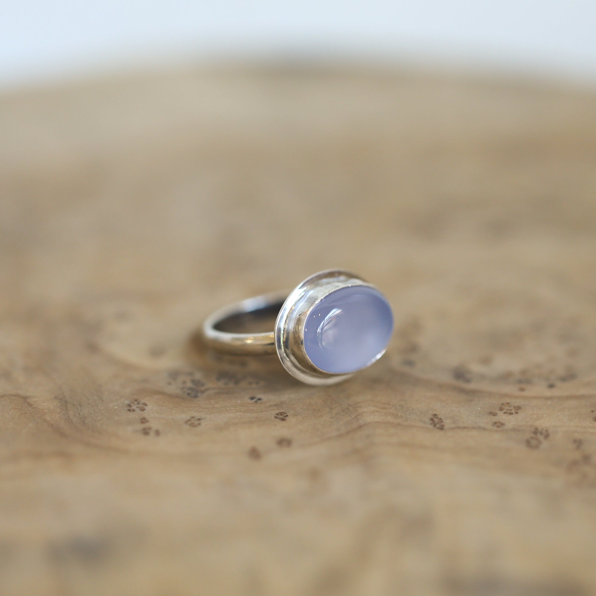 Blue Chalcedony Ring - Sterling Silver - East West Oval